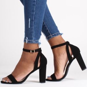 Black Open Toe Heels With Straps